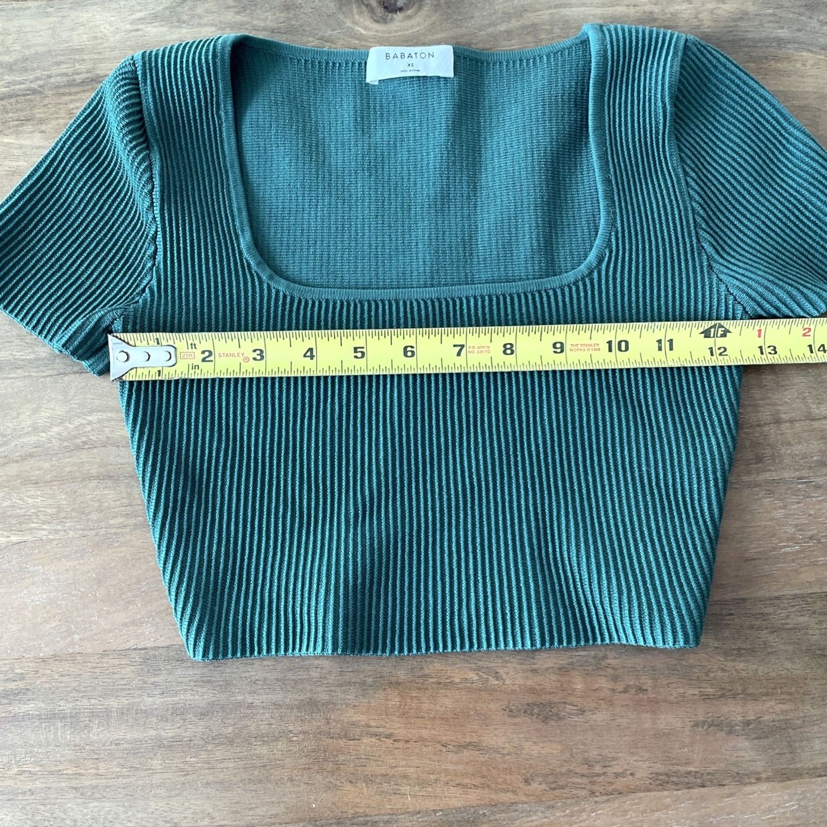 Vintage Babaton Crop Top Green XS Squareneck Ribbed Cap Sleeve Knit Adelaide Sculpt Knit Top Size XS / US 0-2 / IT 36-38 - 7 Thumbnail