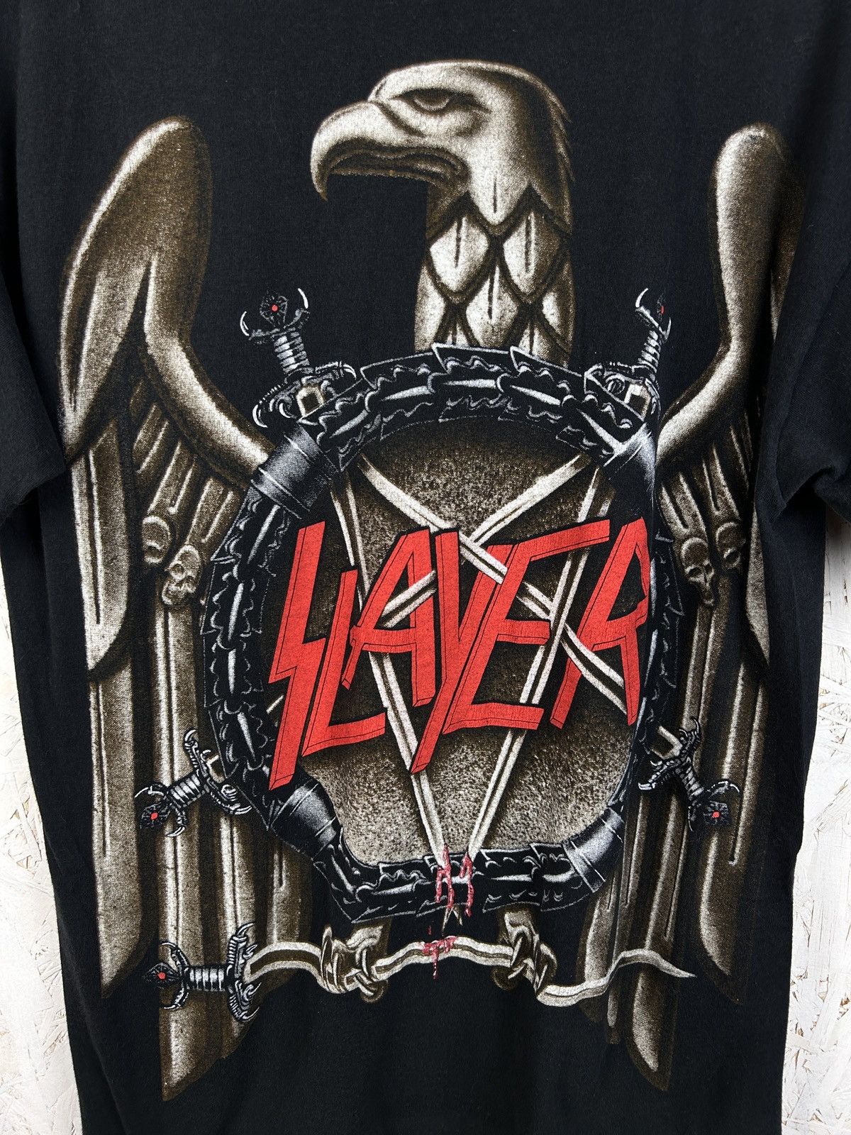 Band Tees 90s Vintage Slayer Double Sided Print Eagle Rare T-Shirt Size US XL / EU 56 / 4 - 6 Thumbnail