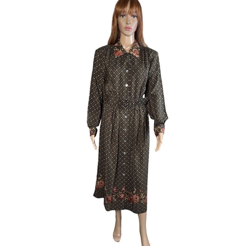Orvis Vintage Orvis 100% Silk Long Sleeve Brown Dress Size 10 Size L / US 10 / IT 46 - 1 Thumbnail