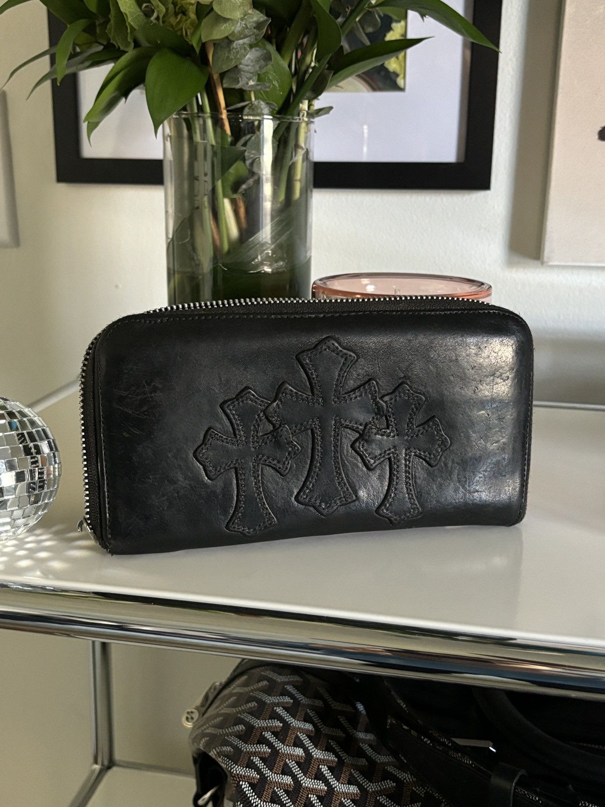 Chrome Hearts Joey Scroll Logo Leather Wallet in Black
