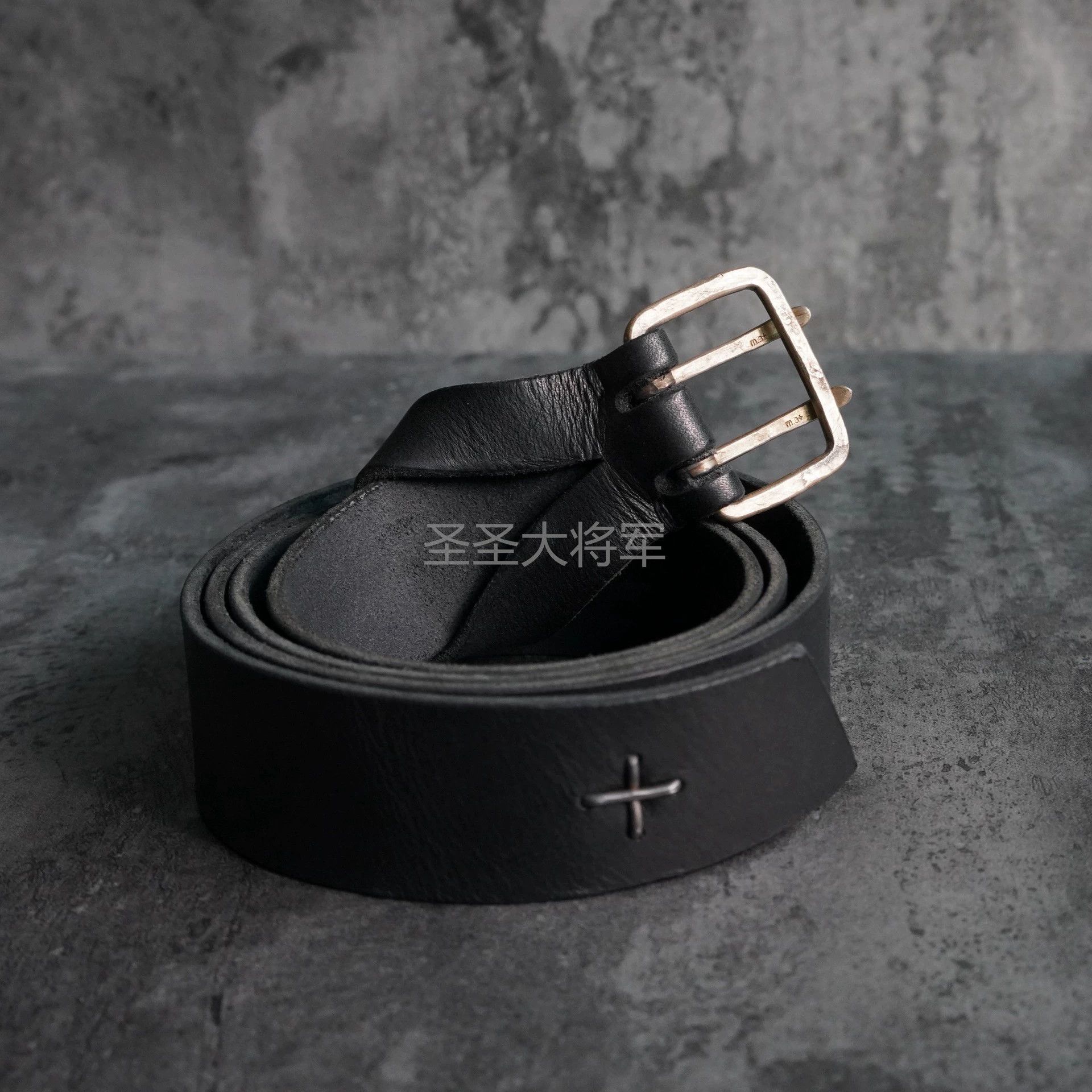 Ma+ M.A+ Vintage Distressed Double Silver Buckle Black Belt S Size ONE SIZE - 3 Thumbnail