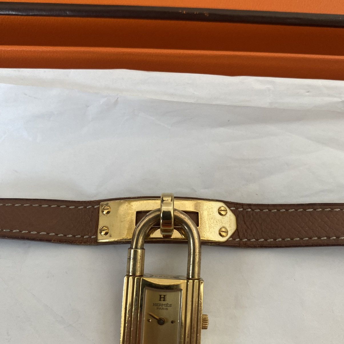Hermes Hermes Kelly Watch Gold Brown Leather Bracelet Paris Vintage Size ONE SIZE - 4 Thumbnail