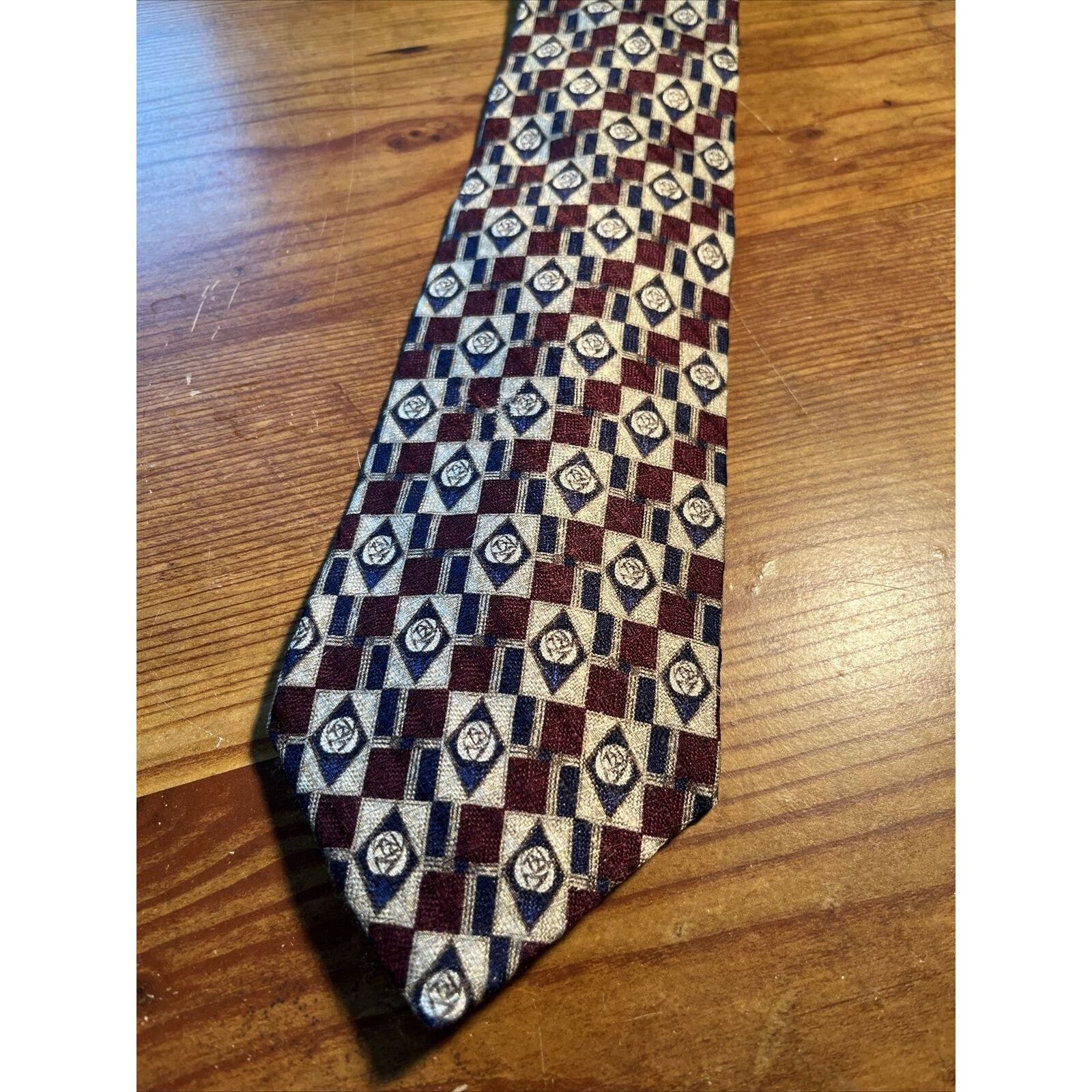 Other Secours Red Blue Silver Geometric Silk Designer Necktie Size ONE SIZE - 2 Thumbnail