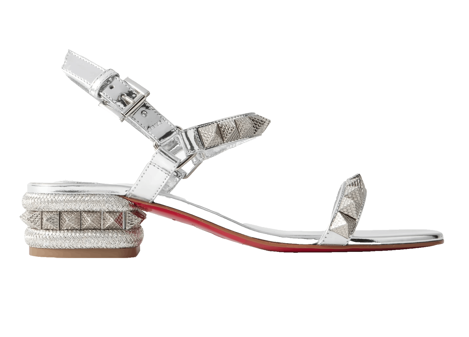 Christian Louboutin Pyrasand 30 Silver Leather Block Heel Ankle Strap Sandal 38 Size US 8 / IT 38 - 1 Thumbnail