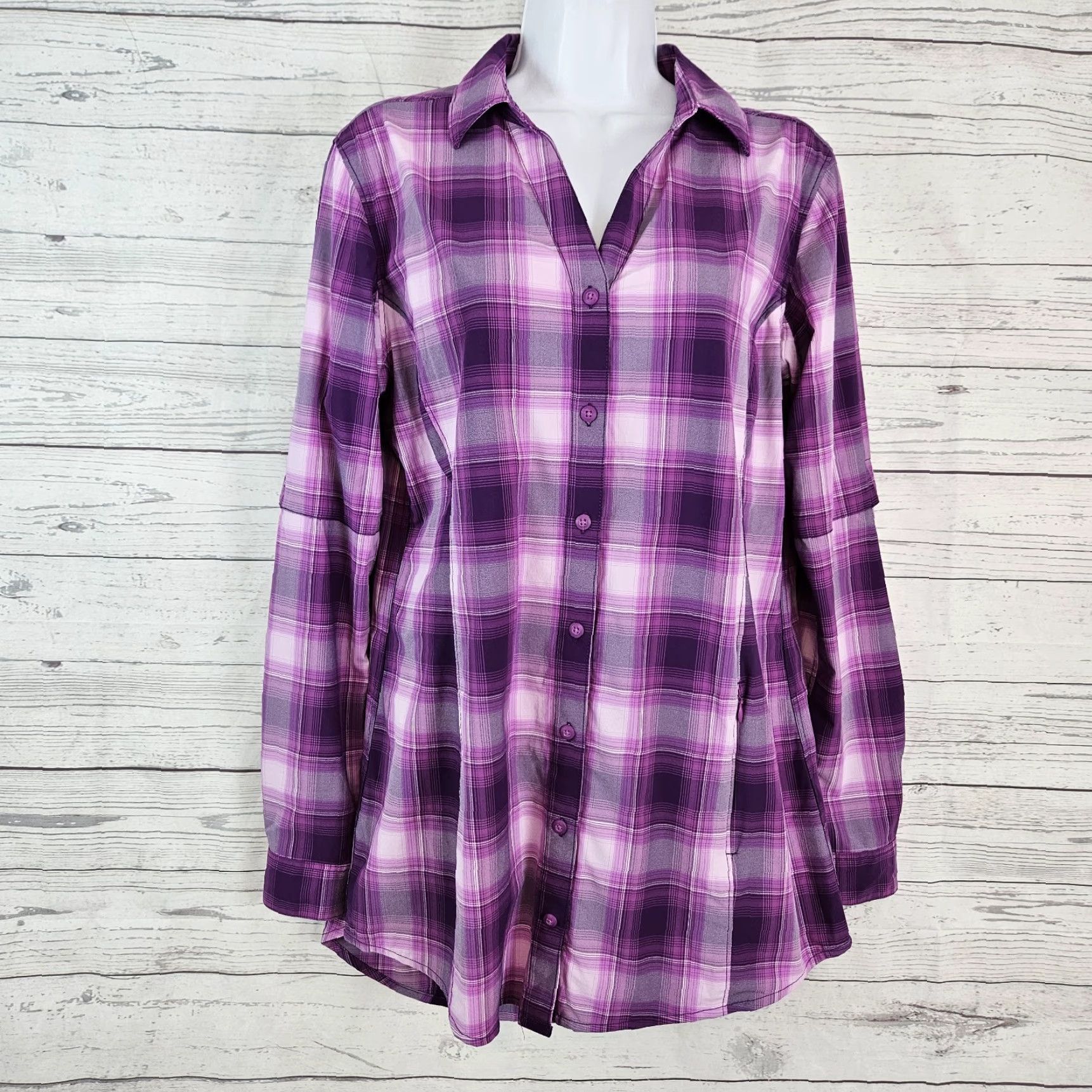 Vintage Duluth Womens Button-Up Tunic Size M Purple Plaid Long Sleeve Casual Vented Shirt Womens Size M / US 6-8 / IT 42-44 - 2 Thumbnail
