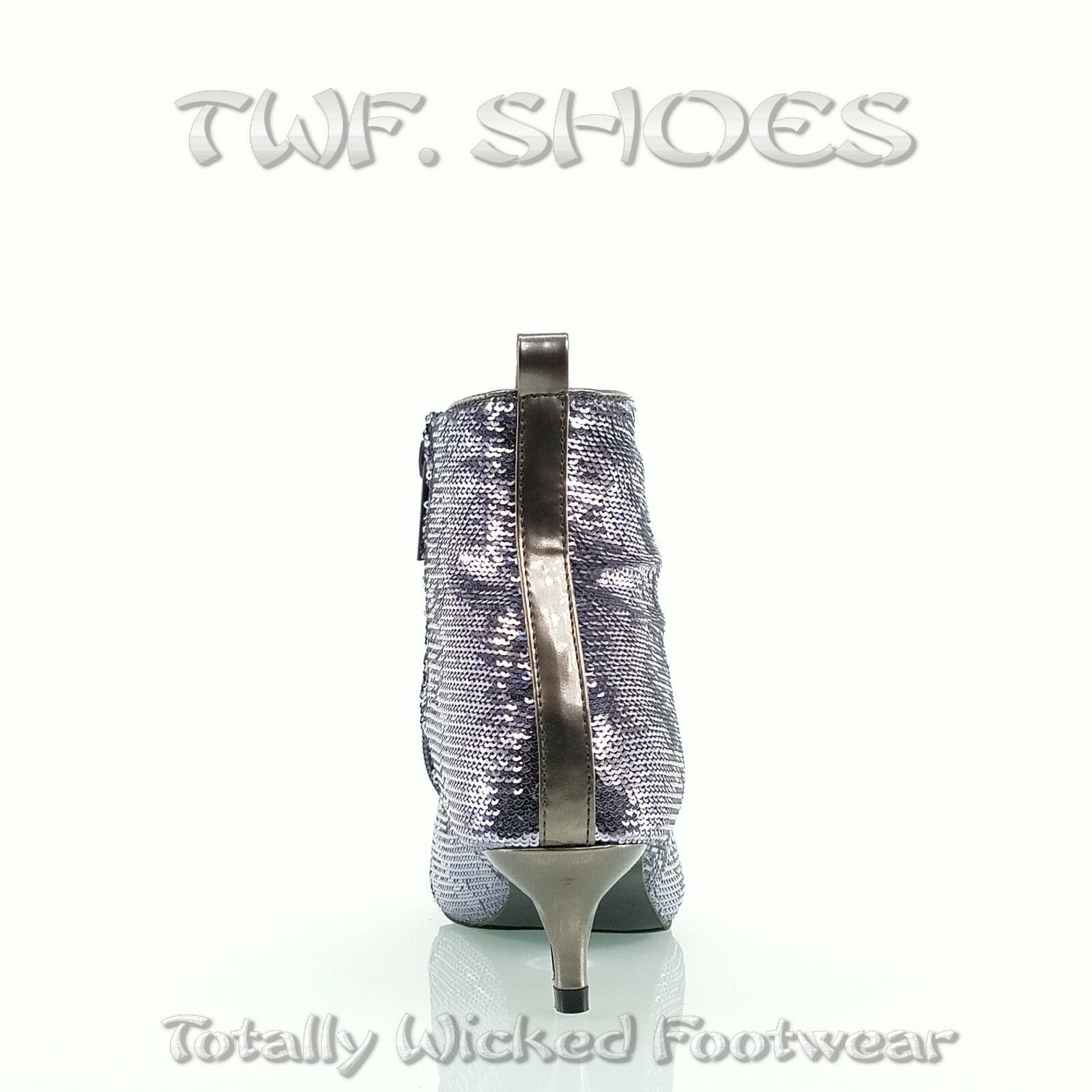 Other Harmoni Pewter Sequin Pointy Toe 1.5" Kitten Heel Ankle Boot Size US 8 / IT 38 - 9 Thumbnail