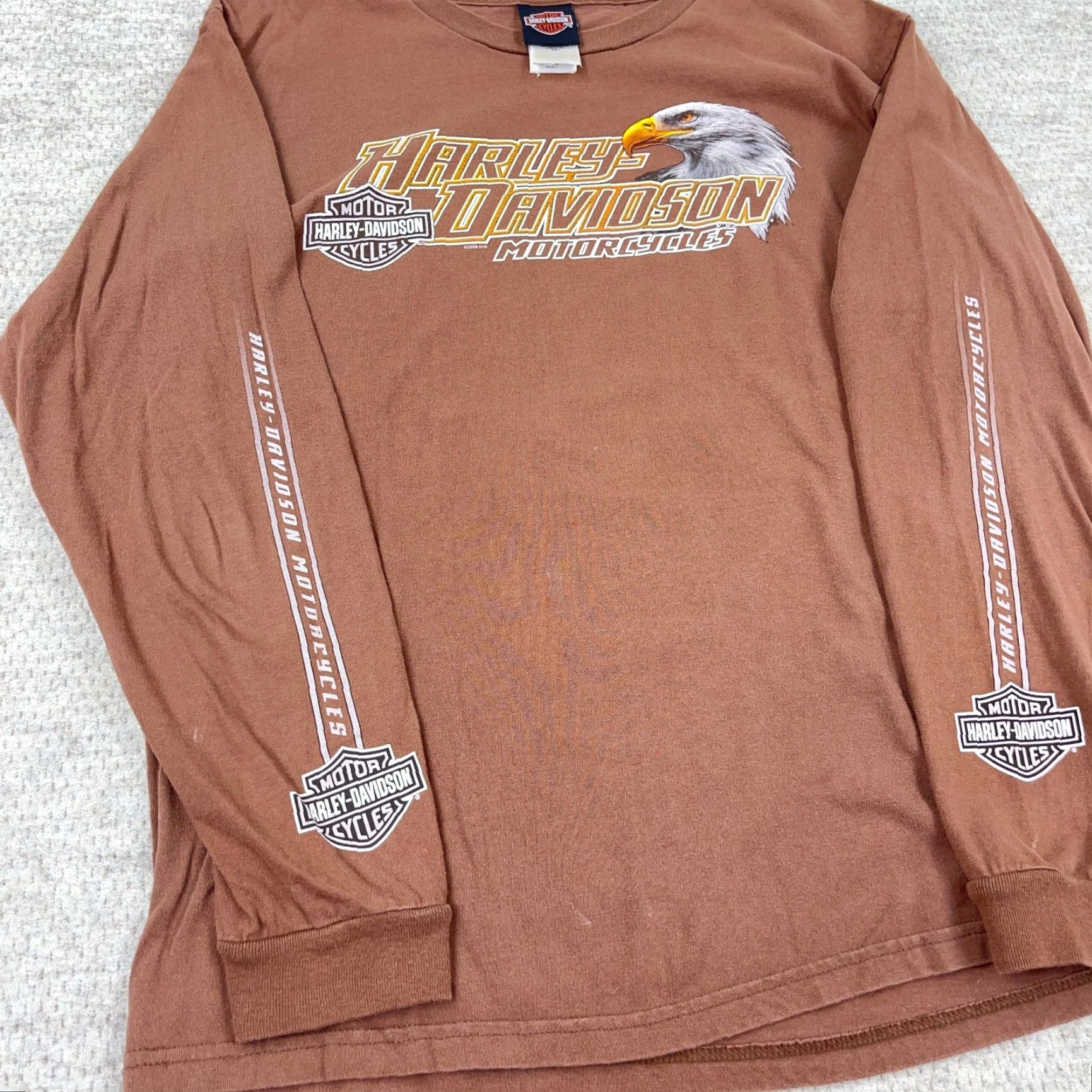 Harley Davidson VINTAGE Harley-Davidson Graphic Shirt Men Large Brown Long Sleeve 90s Eagle Logo Retro Biker Size US L / EU 52-54 / 3 - 7 Thumbnail