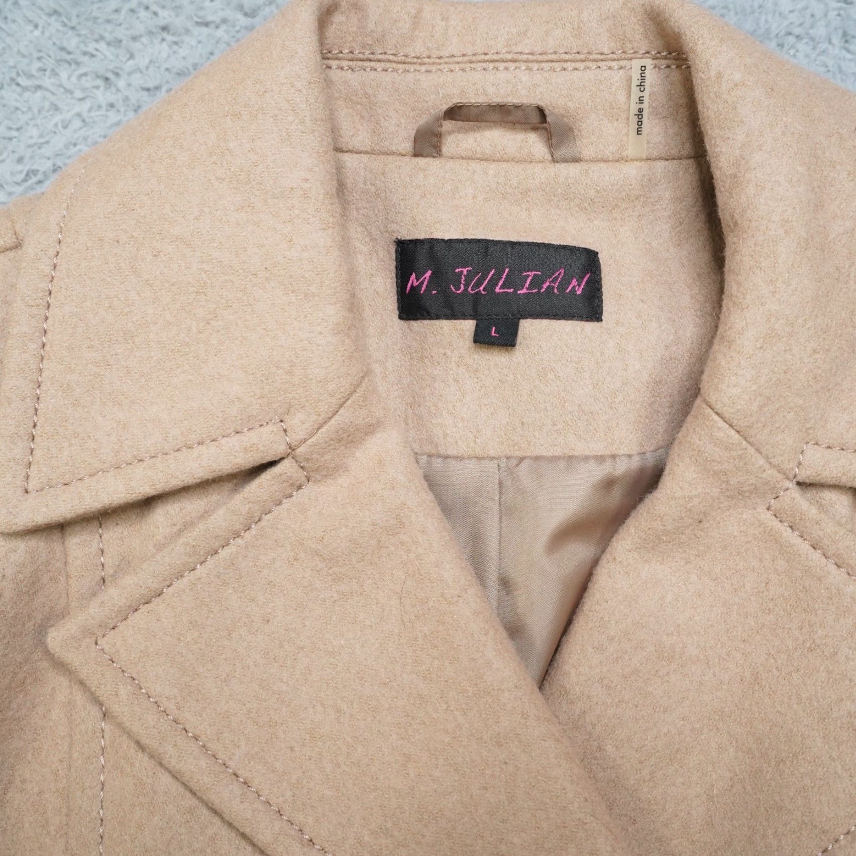 Vintage Wool Pea Coat Womens L Tan M. Julian Button Excellent Size L / US 10 / IT 46 - 4 Thumbnail