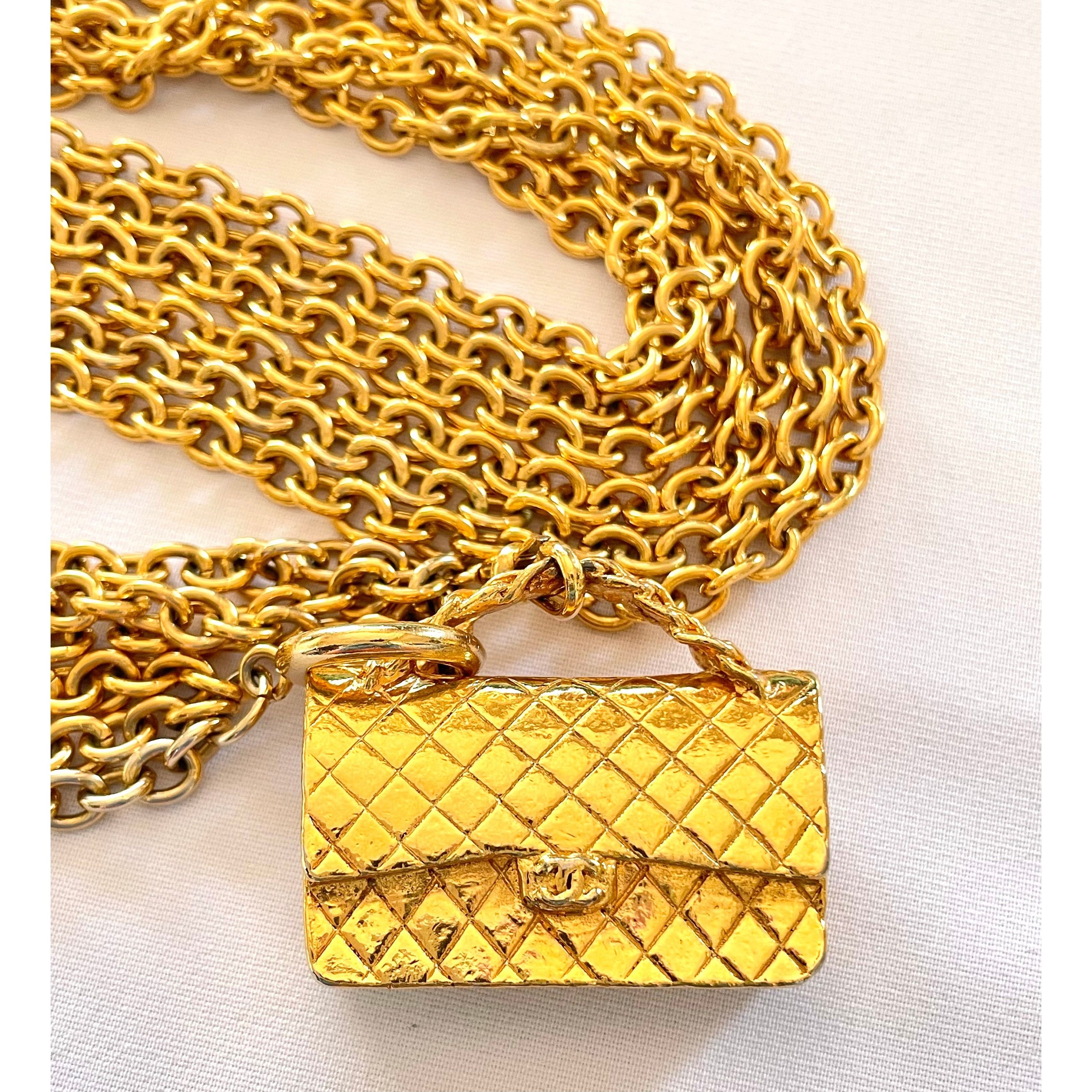 Chanel Vintage CHANEL golden triple chain necklace with bag top Size ONE SIZE - 9 Thumbnail