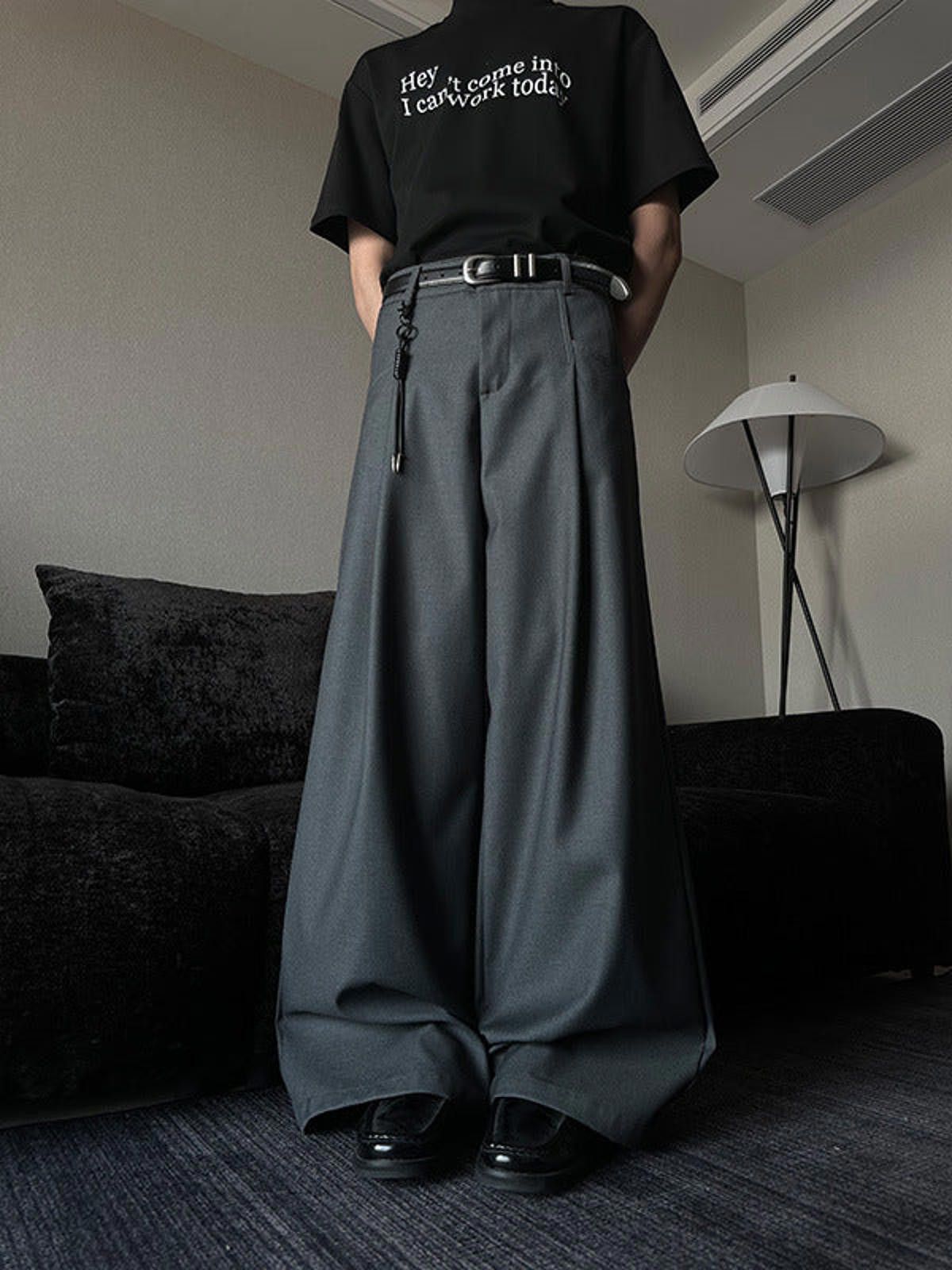 Vintage Gray Wide Leg Men's Trousers, Relaxed Fit Pants Size US 30 / EU 46 - 4 Thumbnail
