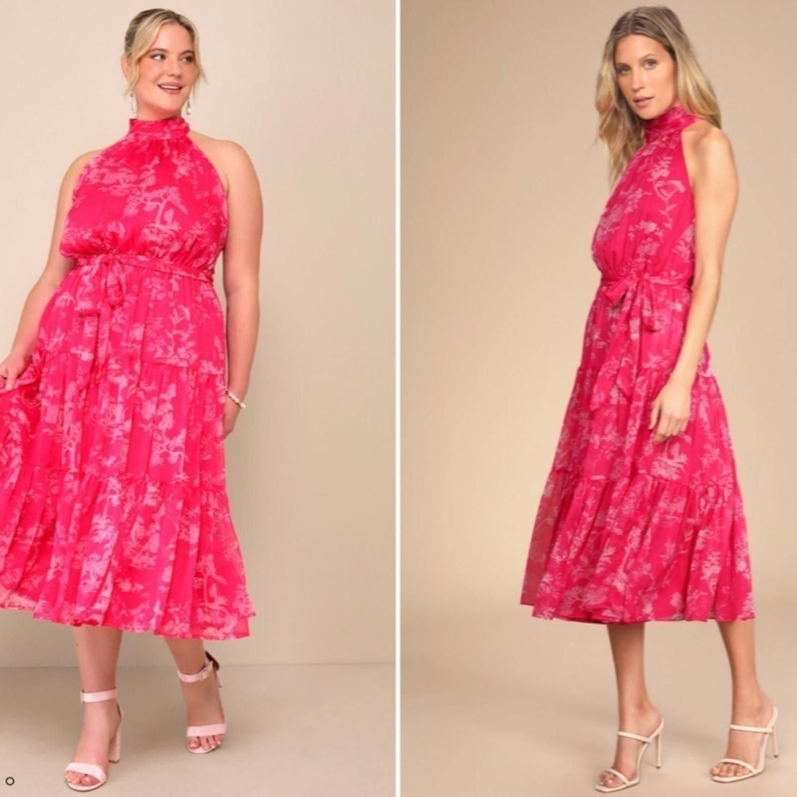 Lulus LULU's Floral Sexy Flowy Chic Halter Neck Hot Pink Midi Size S / US 4 / IT 40 - 6 Thumbnail