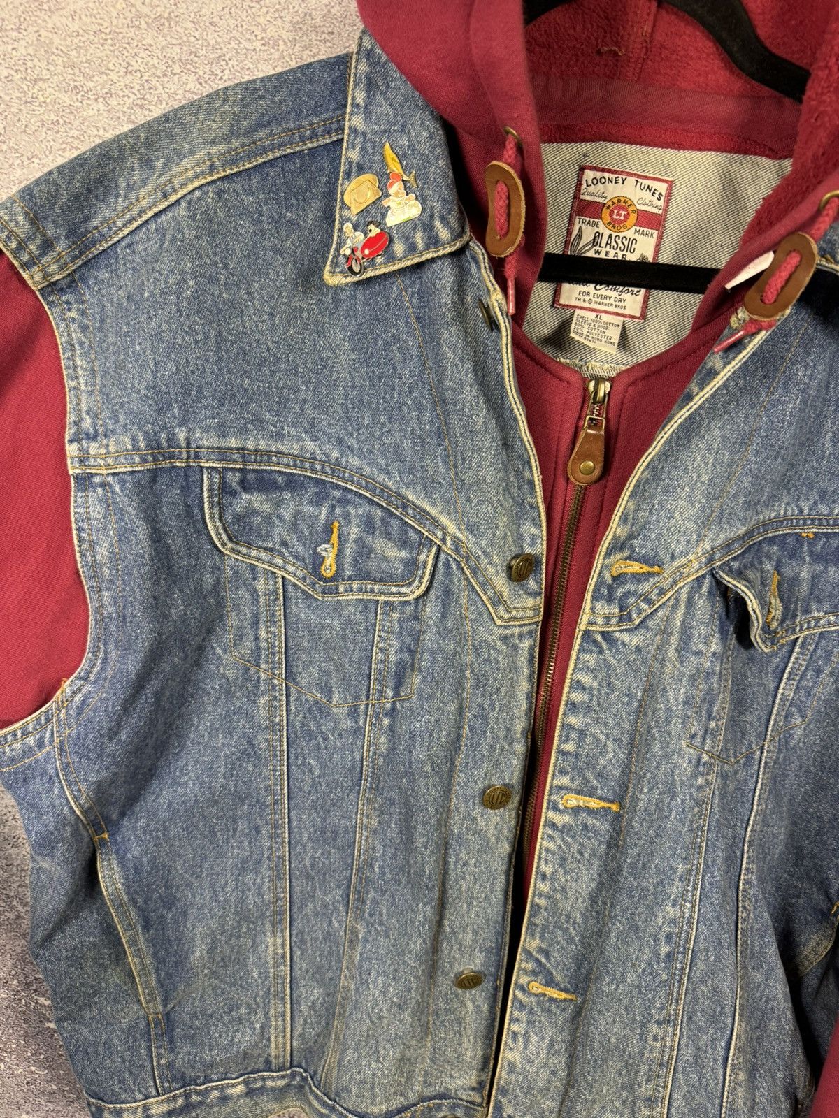 Vintage × Warner Bros All Folks Looney Tunes 1995 WB Hoodie Vest Jacket XL Denim Size US XL / EU 56 / 4 - 8 Thumbnail