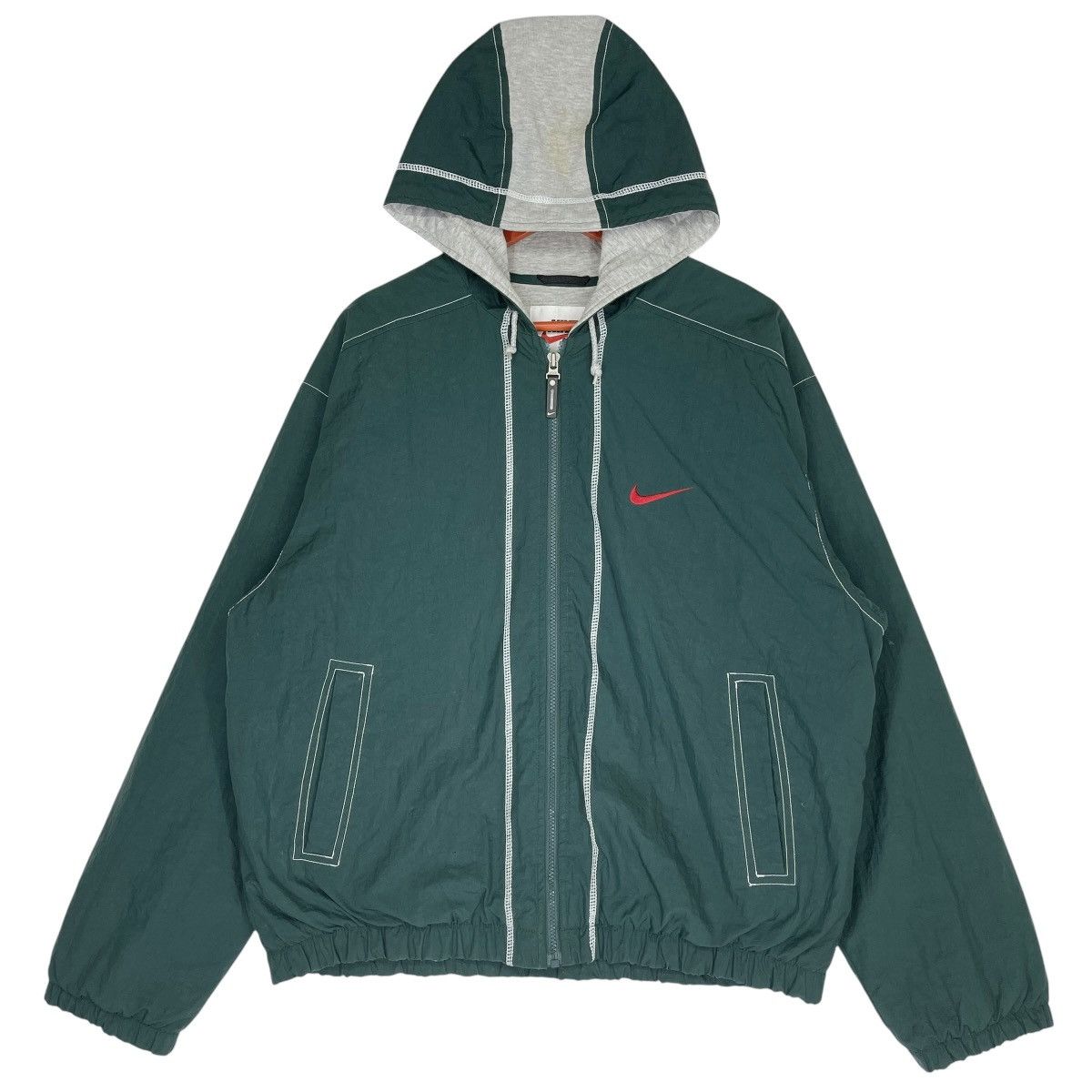 Nike × Vintage Vintage Nike Big Swoosh Hoodie Jacket Green Size M Size US M / EU 48-50 / 2 - 2 Thumbnail