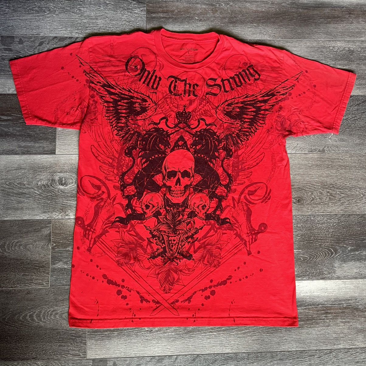 Affliction Vintage 2000s Affliction Style Skull Only The Strong T Shirt Size US L / EU 52-54 / 3 - 1 Thumbnail