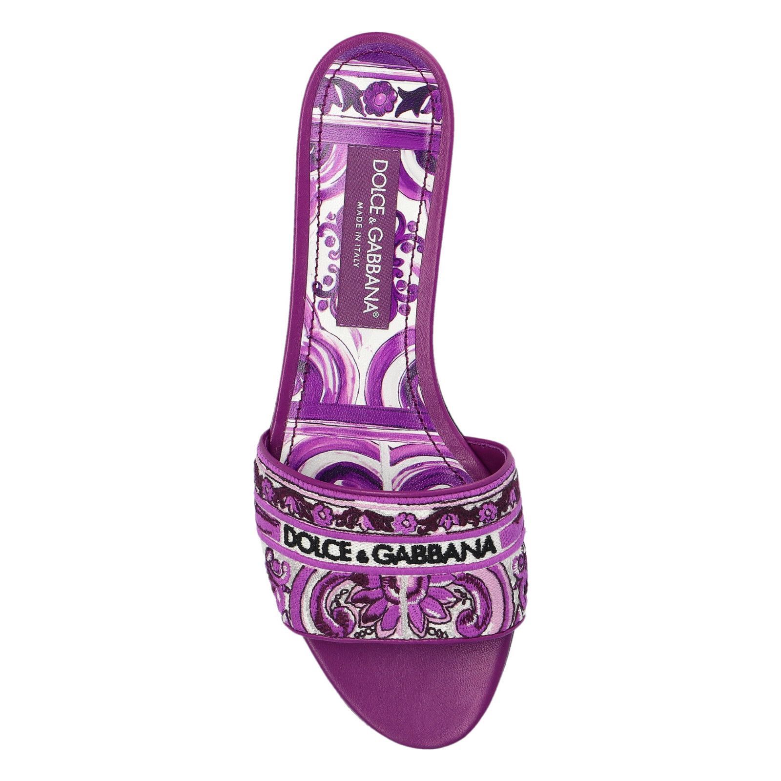 DOLCE&GABBANA Majolica Purple White Slides New & Authentic (