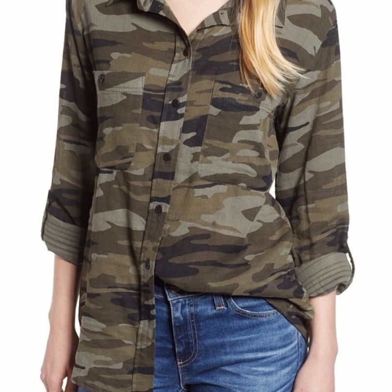 Sanctuary Sanctuary Lead Camo Tomboy Shirt Grey Roll Tab Sleeve Shirt Size L / US 10 / IT 46 - 6 Thumbnail