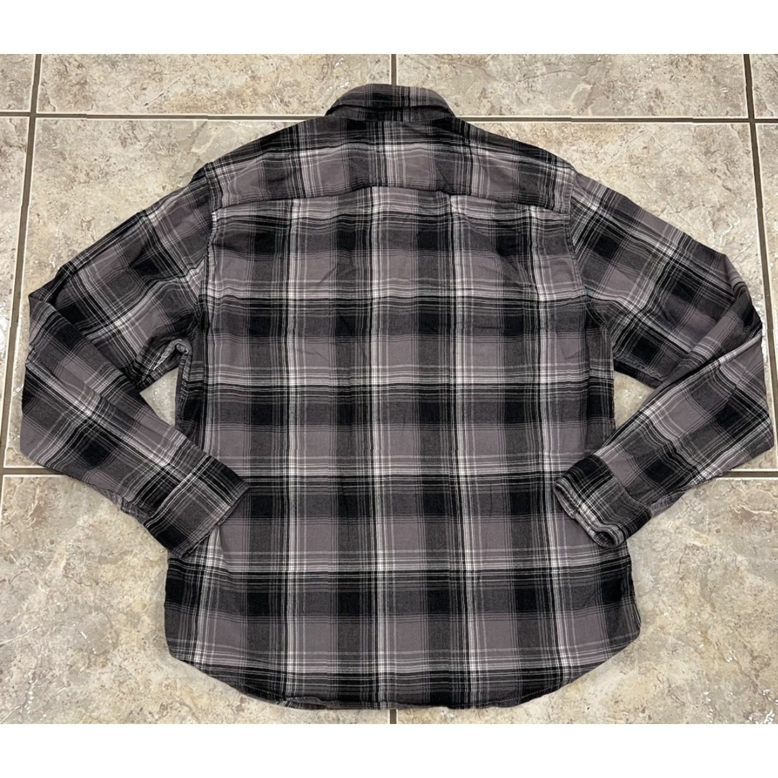 Wrangler WRANGLER Shirt Plaid Long Sleeve Slim Button-Up Men's Large Black Gray Flannel Casual Workwear Size US L / EU 52-54 / 3 - 5 Thumbnail