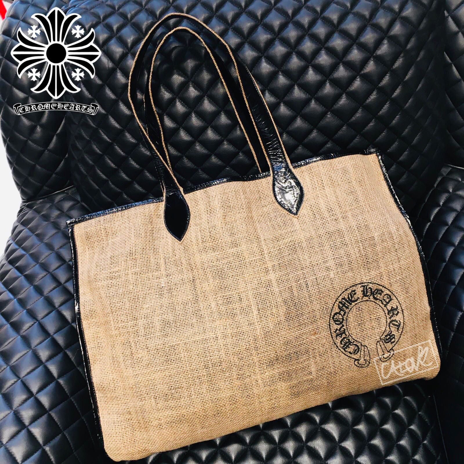クロムハーツ CHROME HEARTS HORSESHOE BEACH BAG Chrome Hearts Straw Beige Horseshoe Logo Small-Tote Bag