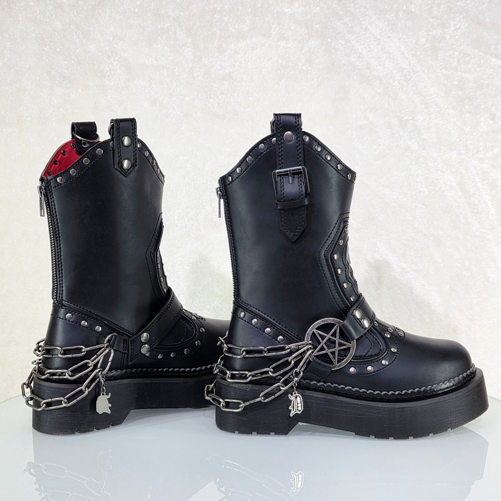 Other Rebel Goth Punk Engineer Western Mid Calf Boots Skull Chains Size US 10 / IT 40 - 5 Thumbnail