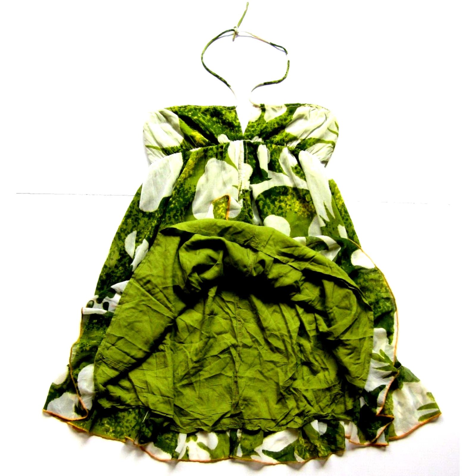 NWT Urban Outfitters Green White Hawaiian Floral Halter Tank Slip Sun Dress  L