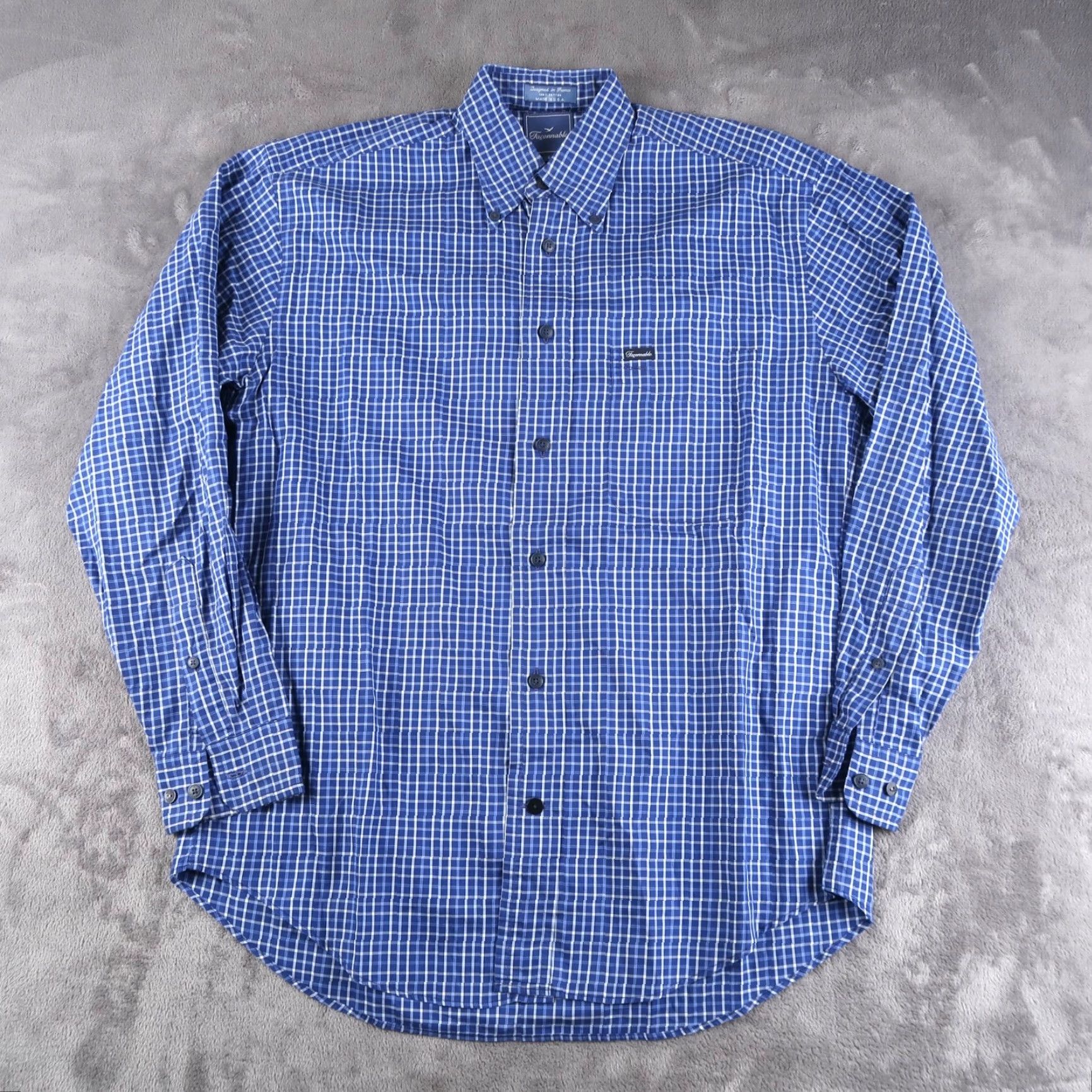 Faconnable Façonnable Men Blue Plaid Check Long Sleeve Cotton Shirt Size S Made In USA Size US S / EU 44-46 / 1 - 2 Thumbnail