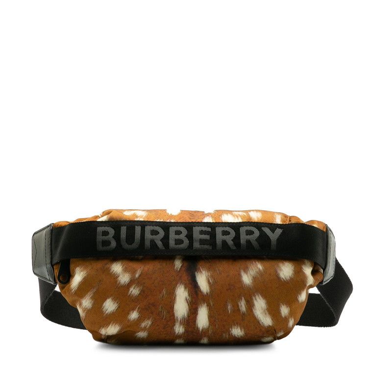 image of Burberry Nylon Printed Belt Bag in Brown, Women's