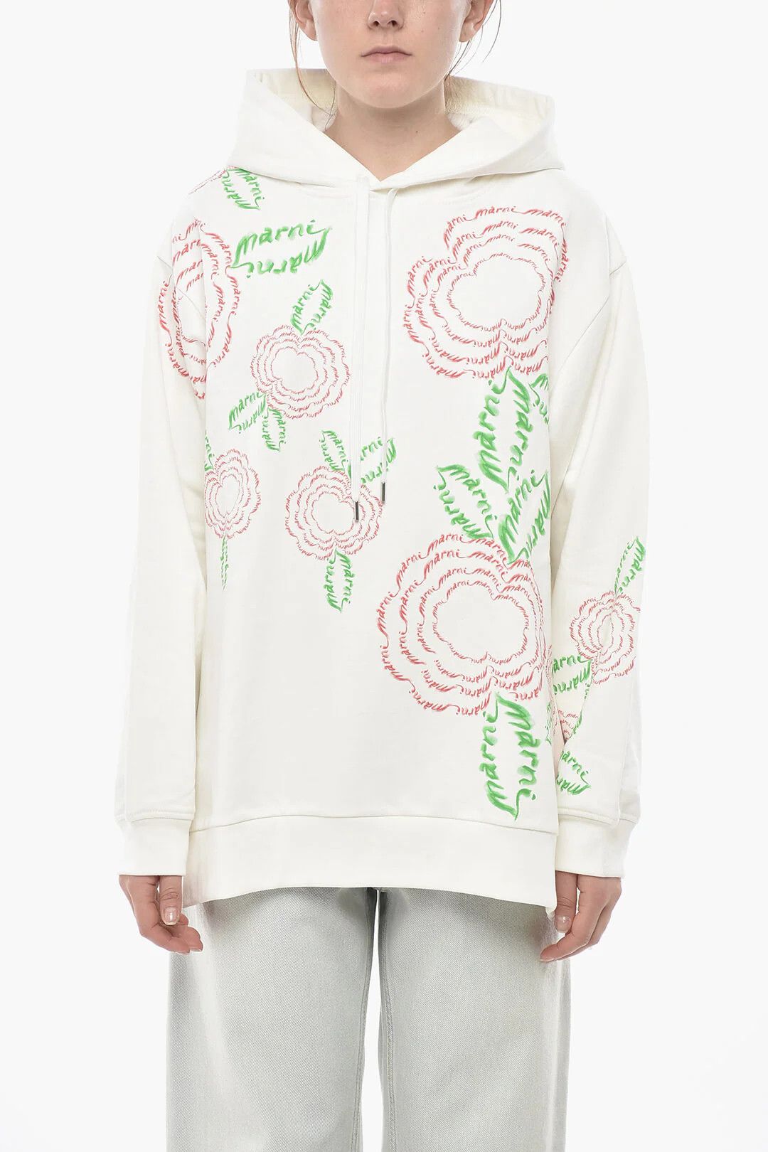 Marni og1mm0326 Brushed Cotton Hoodie in White Size S / US 4 / IT 40 - 1 Thumbnail