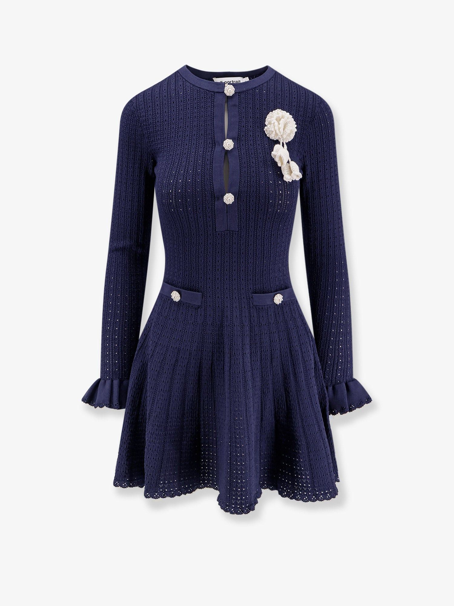 【関税&送料込】Self Portrait Perforated Knit Dress With Jew self-portrait Jewel Button Knit Mini Dress in Black | FWRD