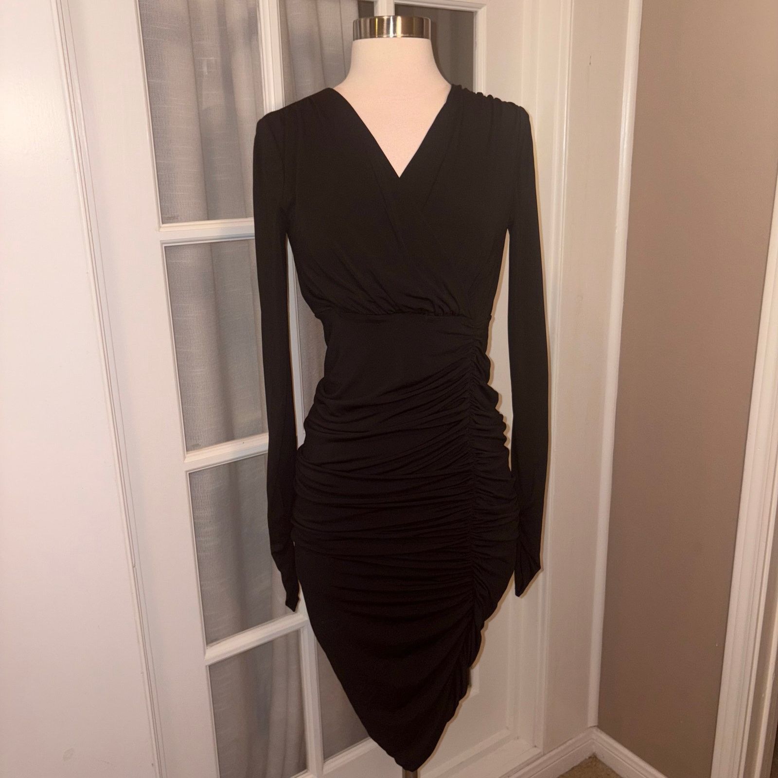 Bcbgmaxazria BCBG MaxAzria Black Mesh V-Neck Body-Con Dress. | Grailed