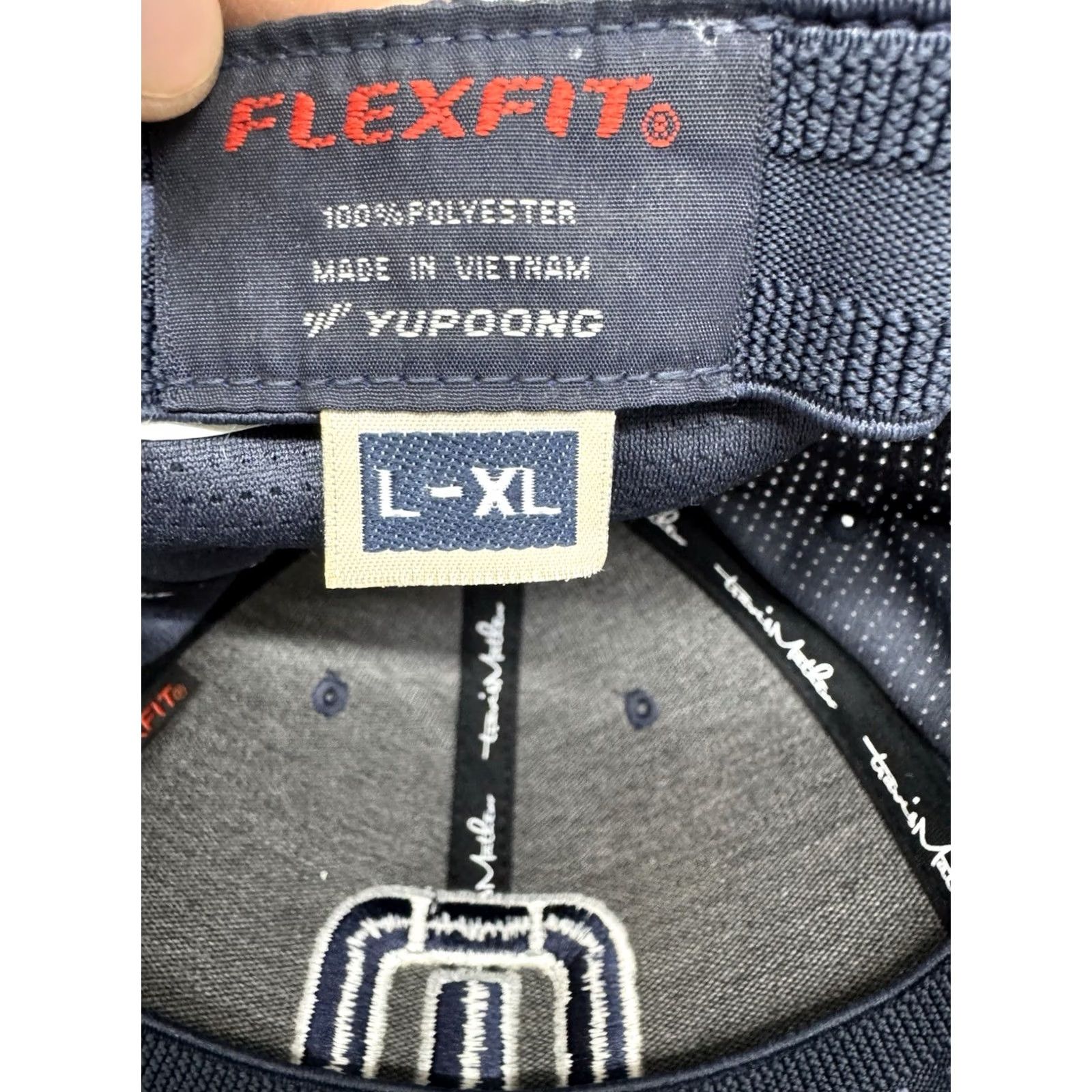 TravisMathew Travis Mathew Hat Fitted Mens L-XL Navy Embroidered Logo Flexfit Yupoong Baseball Cap Blue Knit Polyester Stretch Golf Casual Summer Spring Fall Size ONE SIZE - 4 Thumbnail