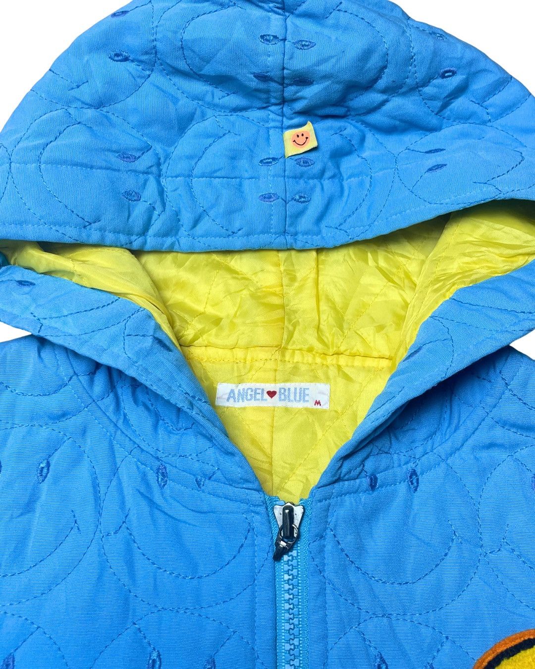Angel Blue All-Over Smiley Quilted Hooded Long Parka Size M / US 6-8 / IT 42-44 - 4 Thumbnail