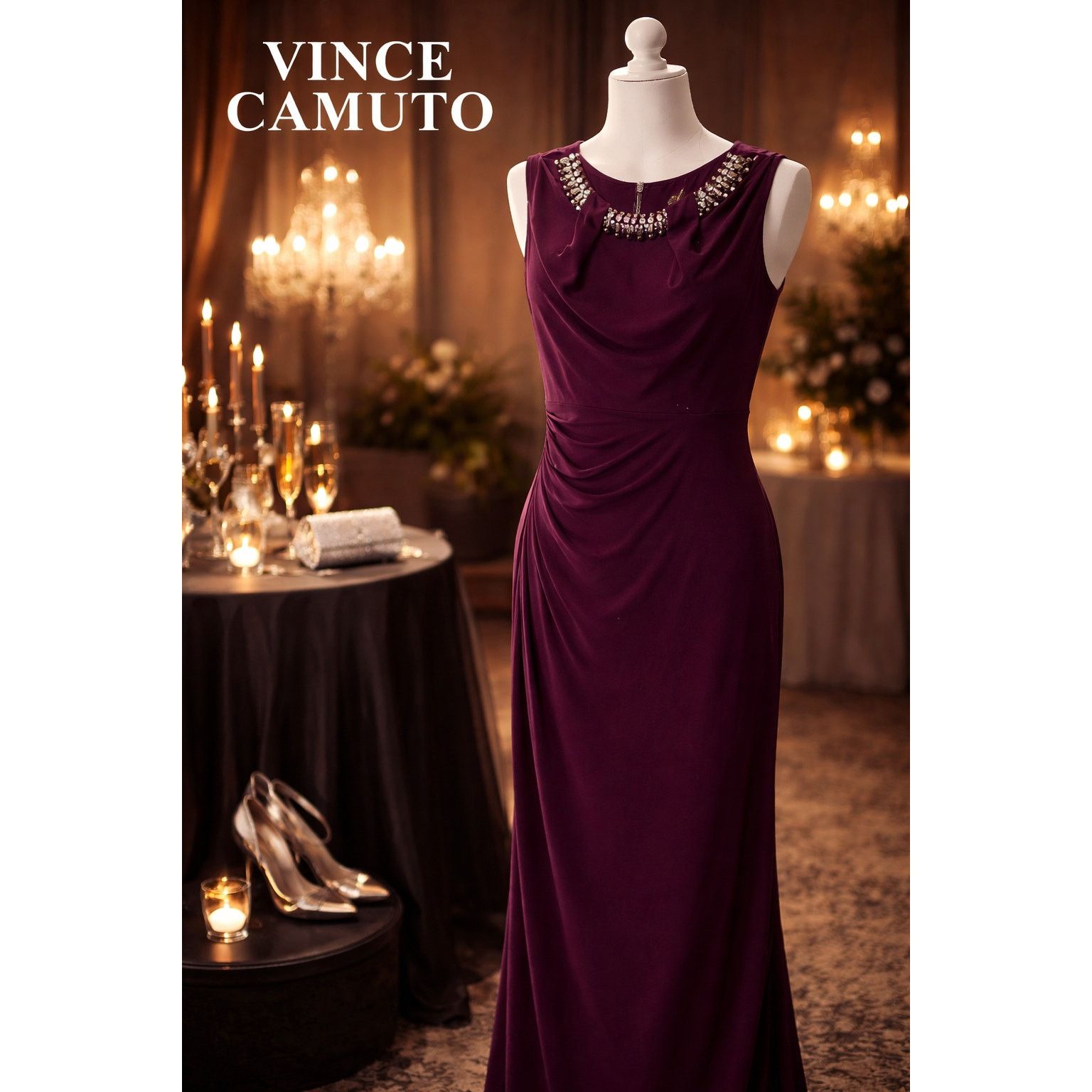 Vince Camuto Vince Camuto Plum Embellished Dress Cocktail Dress Size S / US 4 / IT 40 - 1 Thumbnail