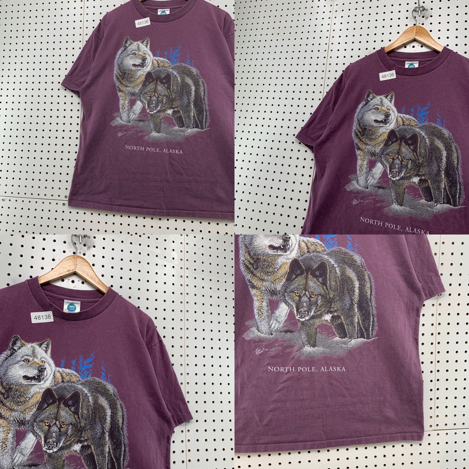 Vintage VINTAGE Belton Alaska Wolf Nature T-Shirt Men L Purple USA 1990s Graphic Print Short Sleeve Crew Neck Shirt Mens Size US L / EU 52-54 / 3 - 8 Thumbnail