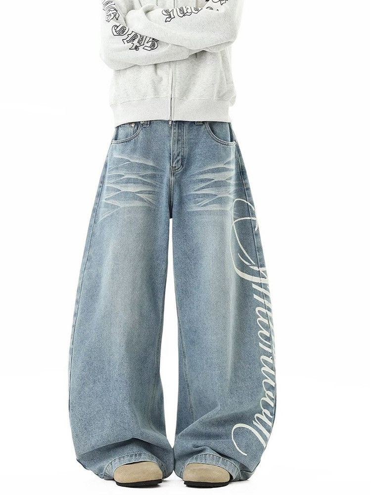 Jean Retro washed distressed letter print jeans for men Size US 32 / EU 48 - 1 Thumbnail