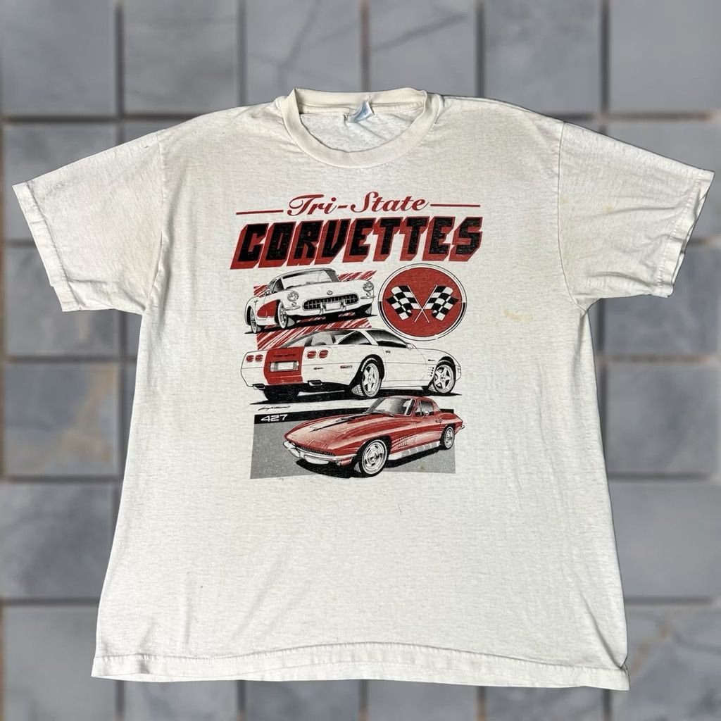 Hanes VINTAGE Corvette Shirt Mens L White 90s Cars Classic Tee Size US L / EU 52-54 / 3 - 1 Thumbnail