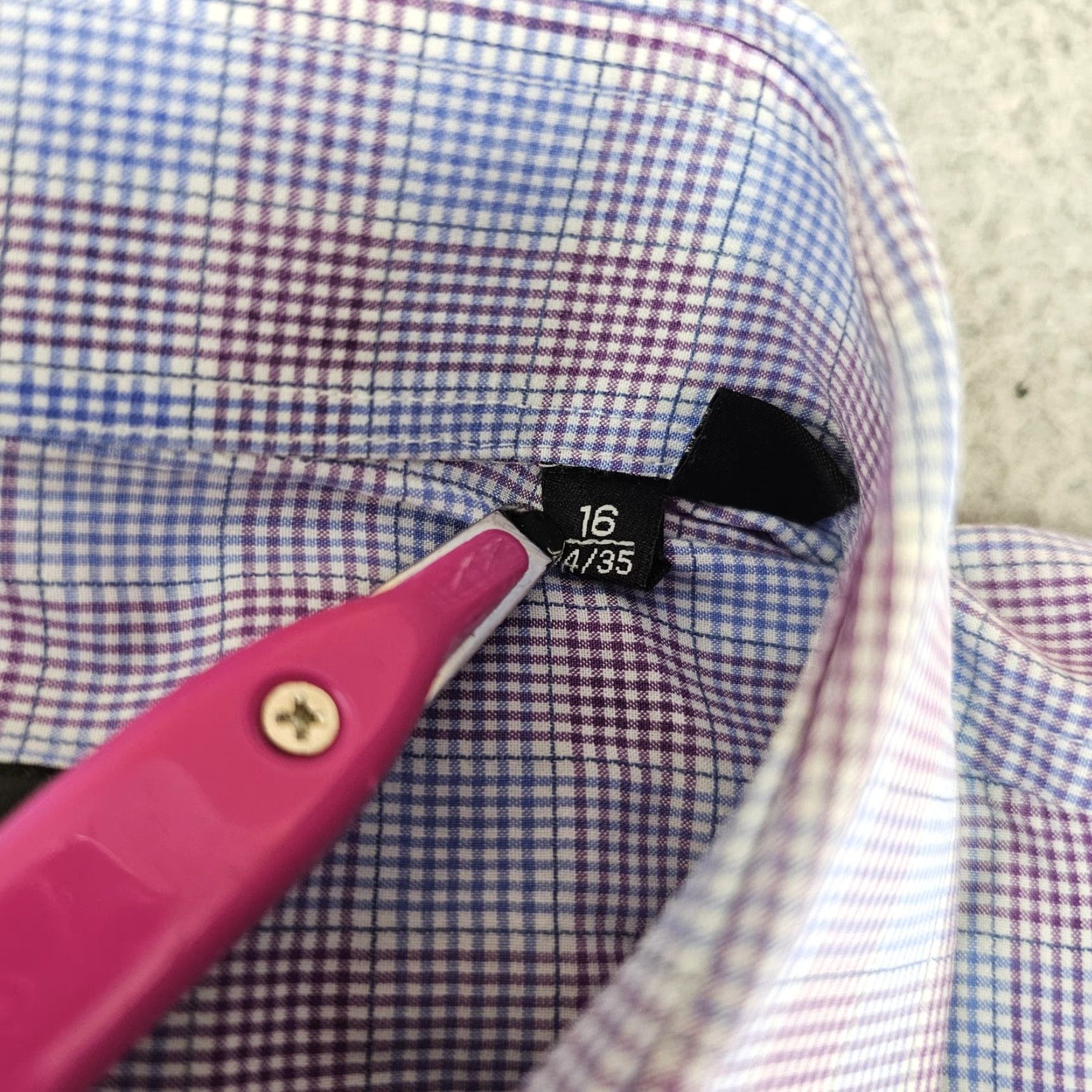 Hugo Boss BOSS Hugo Boss Dress Shirt Mens 16 34/35 Blue Purple Plaid Sharp Fit Long Sleeve Shirt Size 42R - 5 Thumbnail