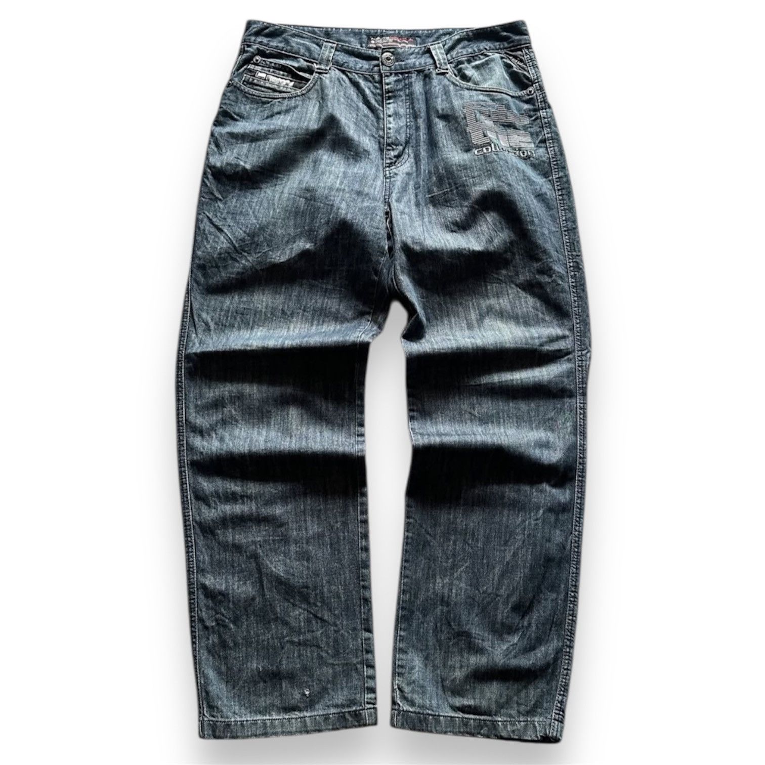Japanese Brand 2000s Fubu Embroidery Ifsix Baggy Wash Jeans y2k Lgb Size US 36 / EU 52 - 1 Thumbnail