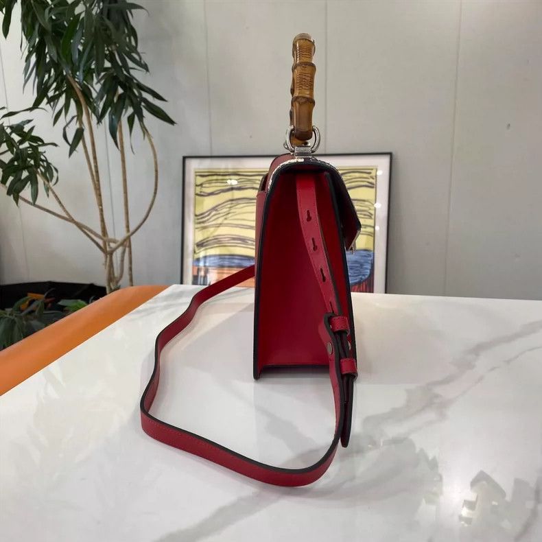 Gucci GUCCI Bamboo Handle Red Leather Bag-2505 Size ONE SIZE - 4 Thumbnail