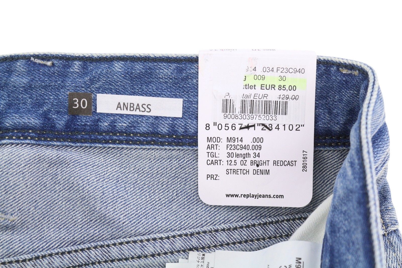 Replay ANBASS W30/L34 Blue Faded Slim Zip Fly Jeans 89123 Size US 30 / EU 46 - 6 Thumbnail