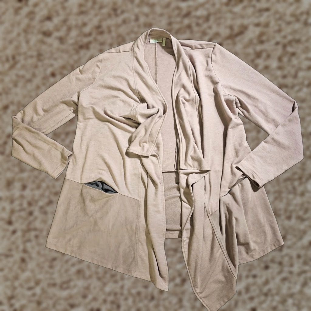 Vintage LOGO By Lori Goldstein Cardigan Womens Medium Beige Tan Open Long Sleeve Pockets Size M / US 6-8 / IT 42-44 - 1 Thumbnail