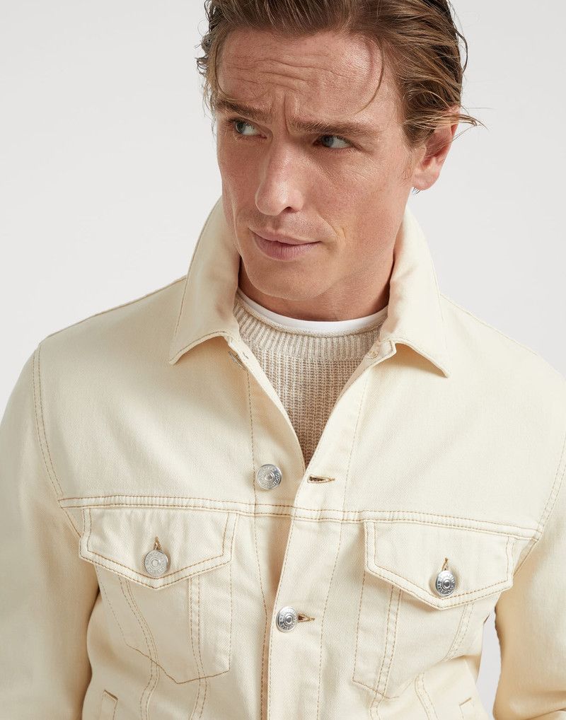 Brunello Cucinelli o1la1rc1a0326 Garment-Dyed Four-Pocket Denim Jacket in Cream Size US XL / EU 56 / 4 - 3 Thumbnail