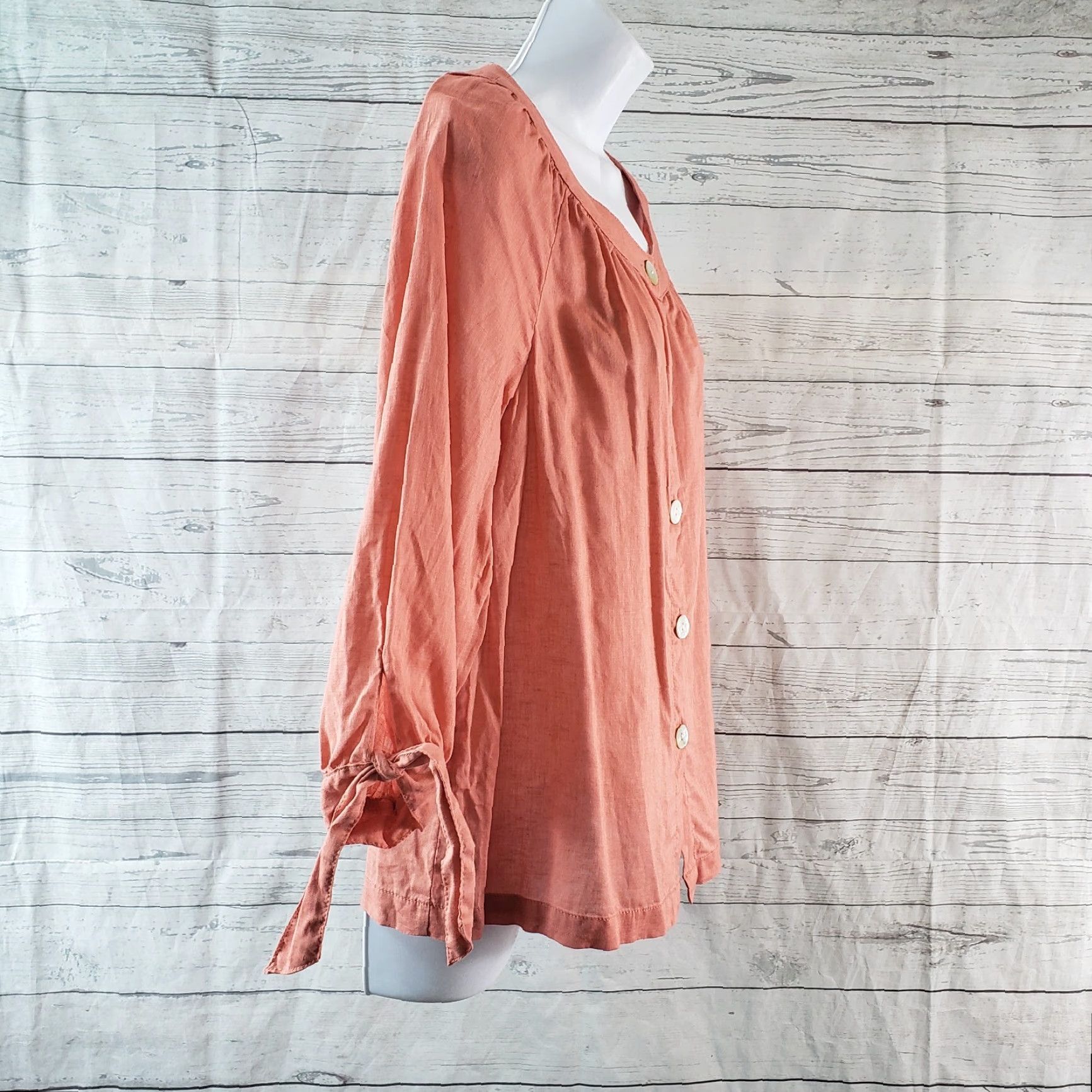 Vintage Max Studio Womens Button Front Shirt Sz Medium Pink 3/4 Sleeve Linen Blend Shirt Womens Medium Pink 3/4 Sleeve Linen Blend Size M / US 6-8 / IT 42-44 - 3 Thumbnail