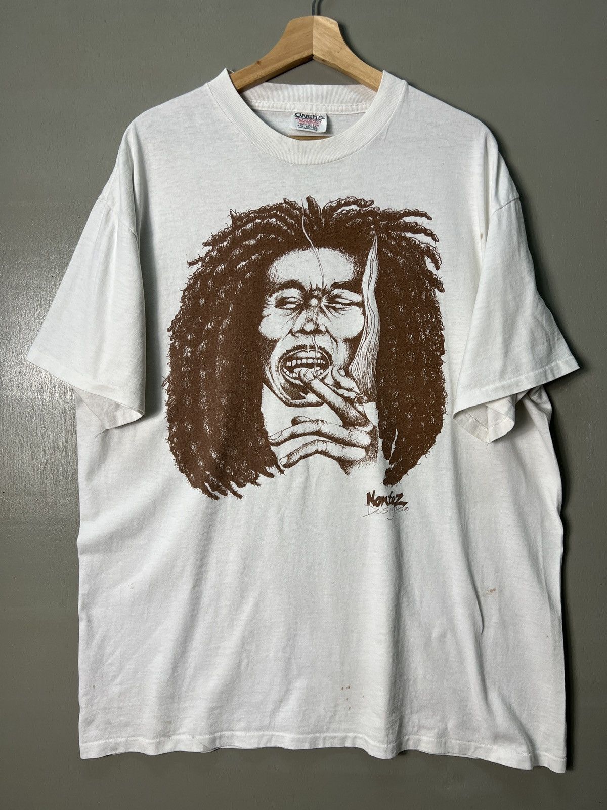 image of Band Tees x Vintage 90's Bob Marley Montez Design Band Tee M21 in White, Men's (Size 2XL)