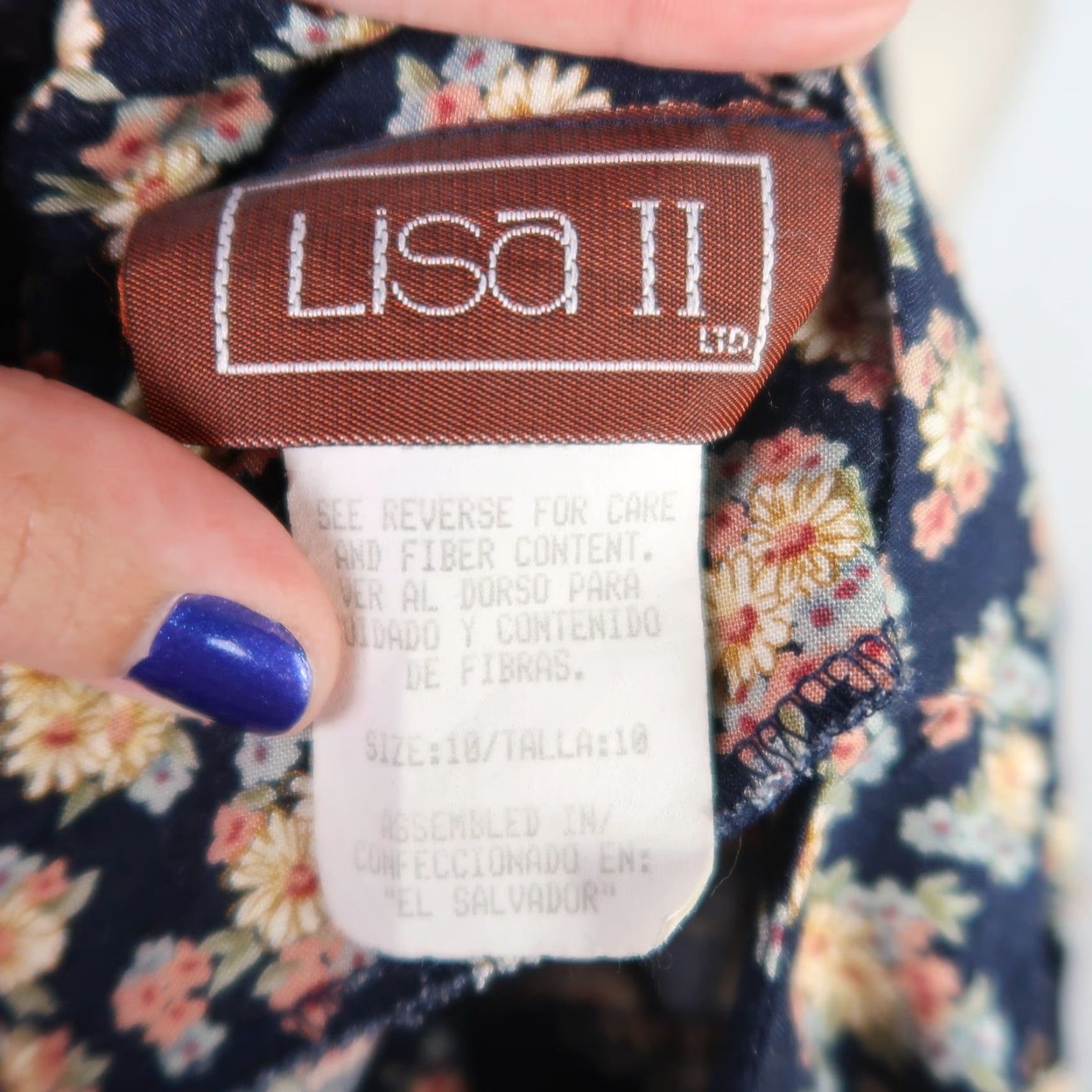 Vintage VINTAGE Lisa Dress Bohemian 90s Floral Long Sleeve Mini Navy Blue Cream Womens 10 Size L / US 10 / IT 46 - 5 Thumbnail