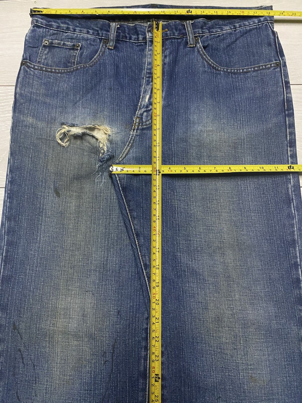 Other Vintage Japanese Brand Top Valu Blue Wash Distressed Jeans Size US 36 / EU 52 - 10 Thumbnail