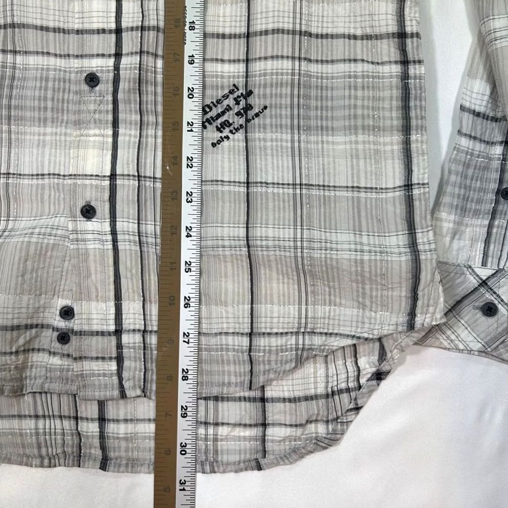 Diesel Diesel Womens Medium Gray Slim Fit Plaid Button Down Shirt Size M / US 6-8 / IT 42-44 - 7 Thumbnail