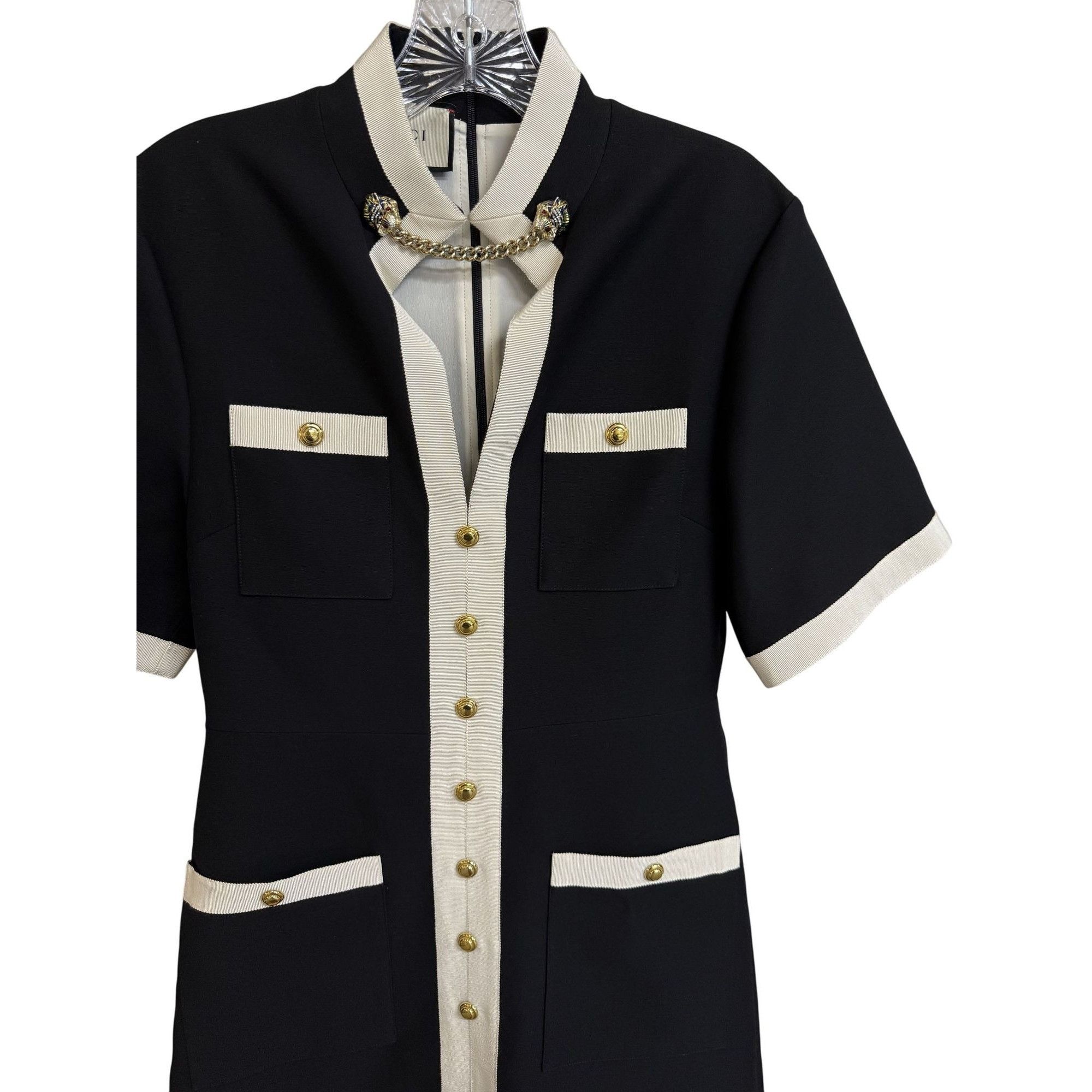 Gucci Gucci Womens Black & White Short-Sleeve Button-Up Blazer Dre Size S / US 4 / IT 40 - 9 Thumbnail