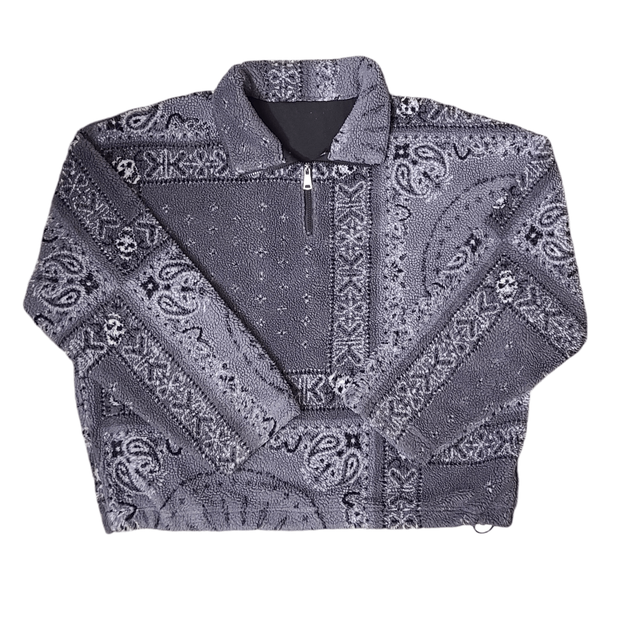 Japanese Brand Grey Paisley Bandana Quarter-Zip Fleece Jacket - Size: L Size US L / EU 52-54 / 3 - 1 Thumbnail
