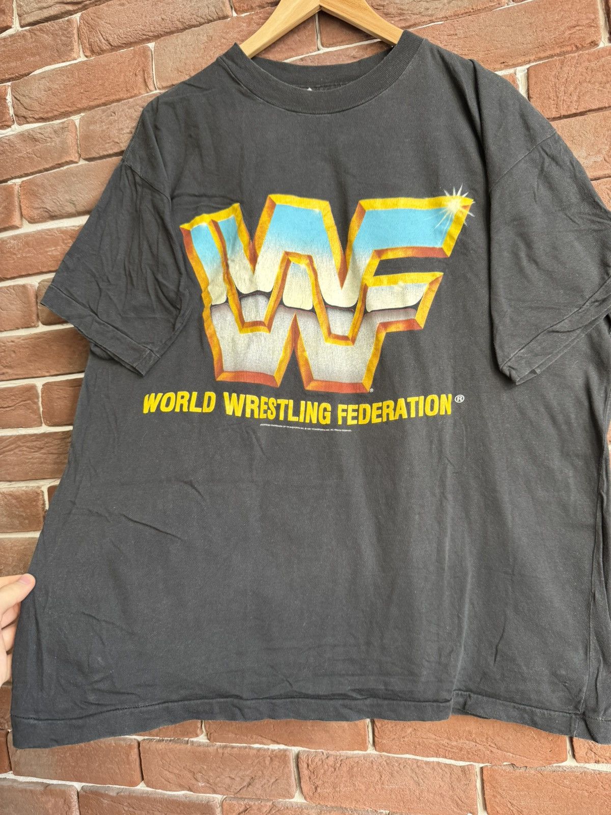 WWE Vintage 90s 1991 WWF LOGO Wrestling Grail WWE Black L Size US XL / EU 56 / 4 - 2 Thumbnail