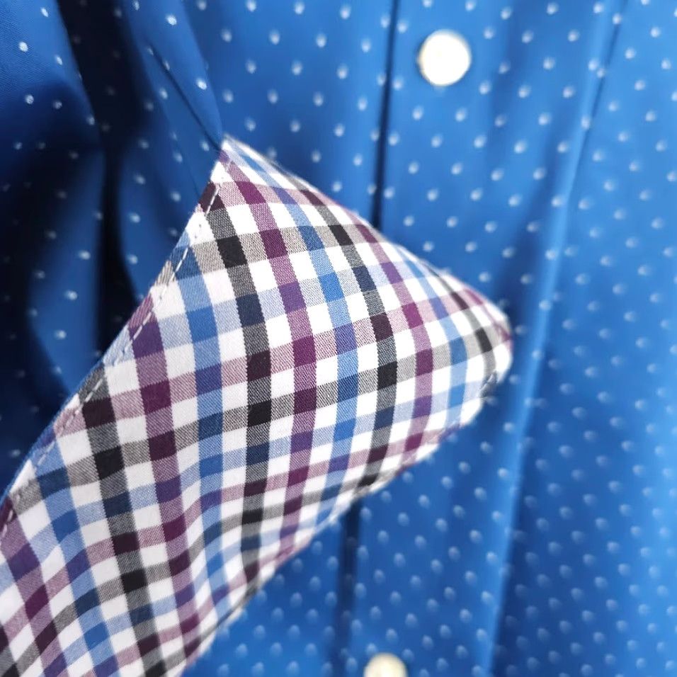 Van Heusen **Van Heusen Mens Medium Blue Polka Dot Flex Shirt** User: Van Heusen Mens Medium Blue Polka Dot Flex Shirt Size US M / EU 48-50 / 2 - 3 Thumbnail